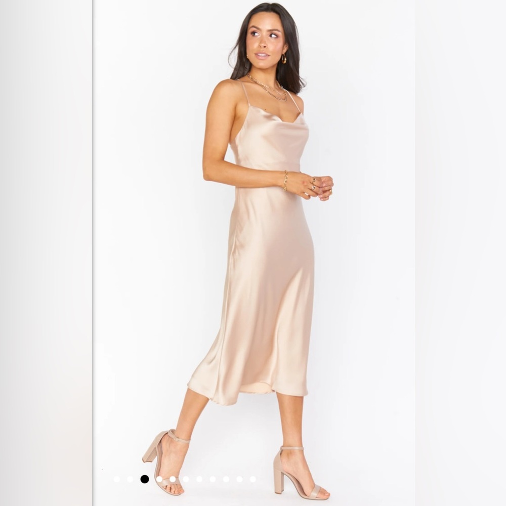 Show Me Your Mumu Champagne Satin Cowl Neck Slip Dress